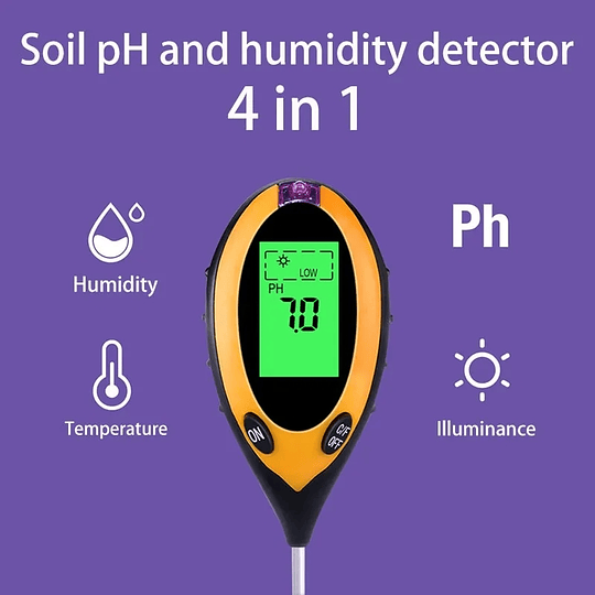 Medidor de PH de suelo Digital 4 en 1, Monitor de humedad, temperatura, probador de luz solar para jardinería, plantas, agricultura con luz negra, Modelo GL099