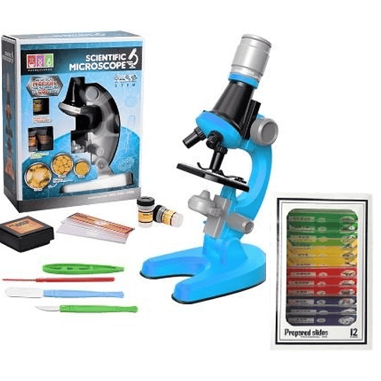 Microscopio + set de muestra scientific Microscope 6 (100x a 1200x) +7