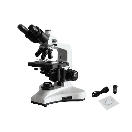 Microscopio Trinocular, Incluye Camara 8MP, 40x-1000x, Trinocular, Profesional, Acromatico, Iluminación LED Kohler, Veterinario, Laboratorio