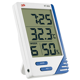 Termometro Higrometro Digital Ambiental con Sonda KT-908, Reloj, 2 teclas, Maxima y Minima