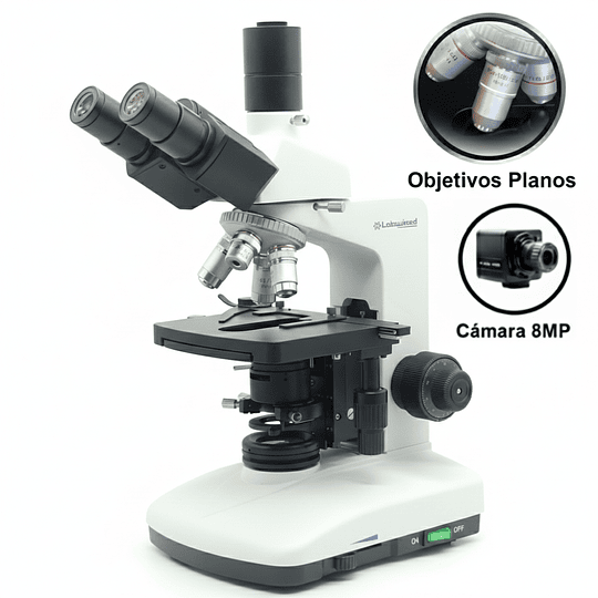 Microscopio Trinocular, Camara 8MP, Profesional, Plan Acromatico, Cuerpo de Metal, Seidentopf, 40x-1000x, Led 3W, Modelo T2-, Educacional, Veterinario