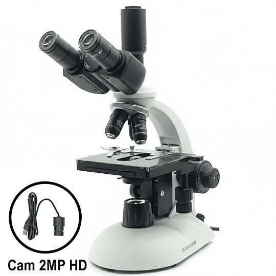 Microscopio Trinocular Cámara 2MP, Profesional, 40x-1000x, Siedentopf, Cuerpo de Metal, Modelo T1, Iluminacion Led 3W, Educacional, Veterinario, Laboratorio