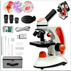 Microscopio Monocular Educacional 40X-2000X, Bolso, cuerpo de metal, con kits y accesorios.