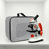 Microscopio Monocular Duo Educacional 40X-2000X, Bolso, cuerpo de metal, con kits y accesorios.