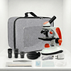 Microscopio Monocular Duo Educacional 40X-2000X, Bolso, cuerpo de metal, con kits y accesorios.