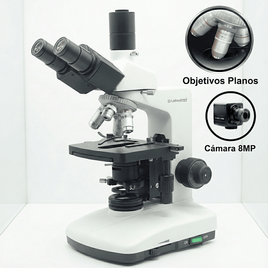 Microscopio Trinocular, Camara 8MP, Profesional, Plan Acromatico, Cuerpo de Metal, Seidentopf, 40x-1000x, Led 3W, Modelo T2-, Educacional, Veterinario
