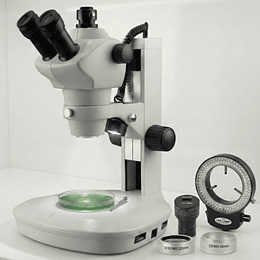 Microscopio Stereo Camara 5MP, Trinocular 4x-100x, Avanzado, Profesional, Zoom, Led Transmitida e incidente, Barlow 0.5x - 2.0x, Simul Focal, Model ST-1T