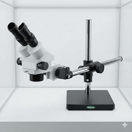 Microscopio Stereo Stand Profesional Vanguard Modelo 1278ZB, Zoom Estéreo 7X-45X con Cámara 4K Ultra HD HDMI USB e Iluminación Led Cisne