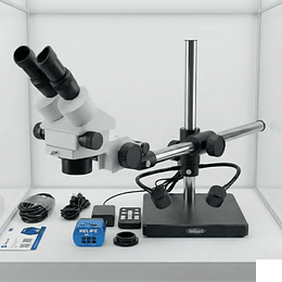 Microscopio Stereo Stand Profesional Vanguard Modelo 1278ZB, Zoom Estéreo 7X-45X con Cámara 4K Ultra HD HDMI USB e Iluminación Led Cisne