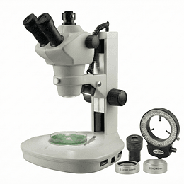 Microscopio Stereo Camara 5MP, Trinocular 4x-100x, Avanzado, Profesional, Zoom, Led Transmitida e incidente, Barlow 0.5x - 2.0x, Simul Focal, Model ST-1T