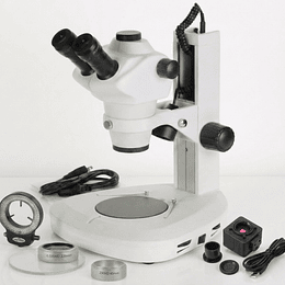 Microscopio Stereo Camara 5MP, Trinocular 4x-100x, Avanzado, Profesional, Zoom, Led Transmitida e incidente, Barlow 0.5x - 2.0x, Simul Focal, Model ST-1T