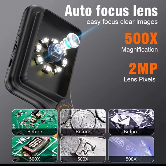 Microscopio Digital portátil, pantalla a Color IPS de 3,0 pulgadas, enfoque automático, microscopios de vídeo de monedas de 2MP