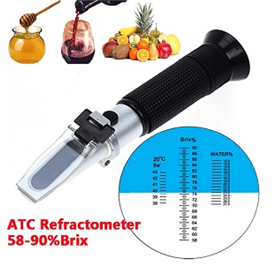 Refractometro Optico ATC Miel, Jarabe Rango: 12,0 - 27,0% (agua en miel); 58 - 90 % Brix., Baume: 38 - 43