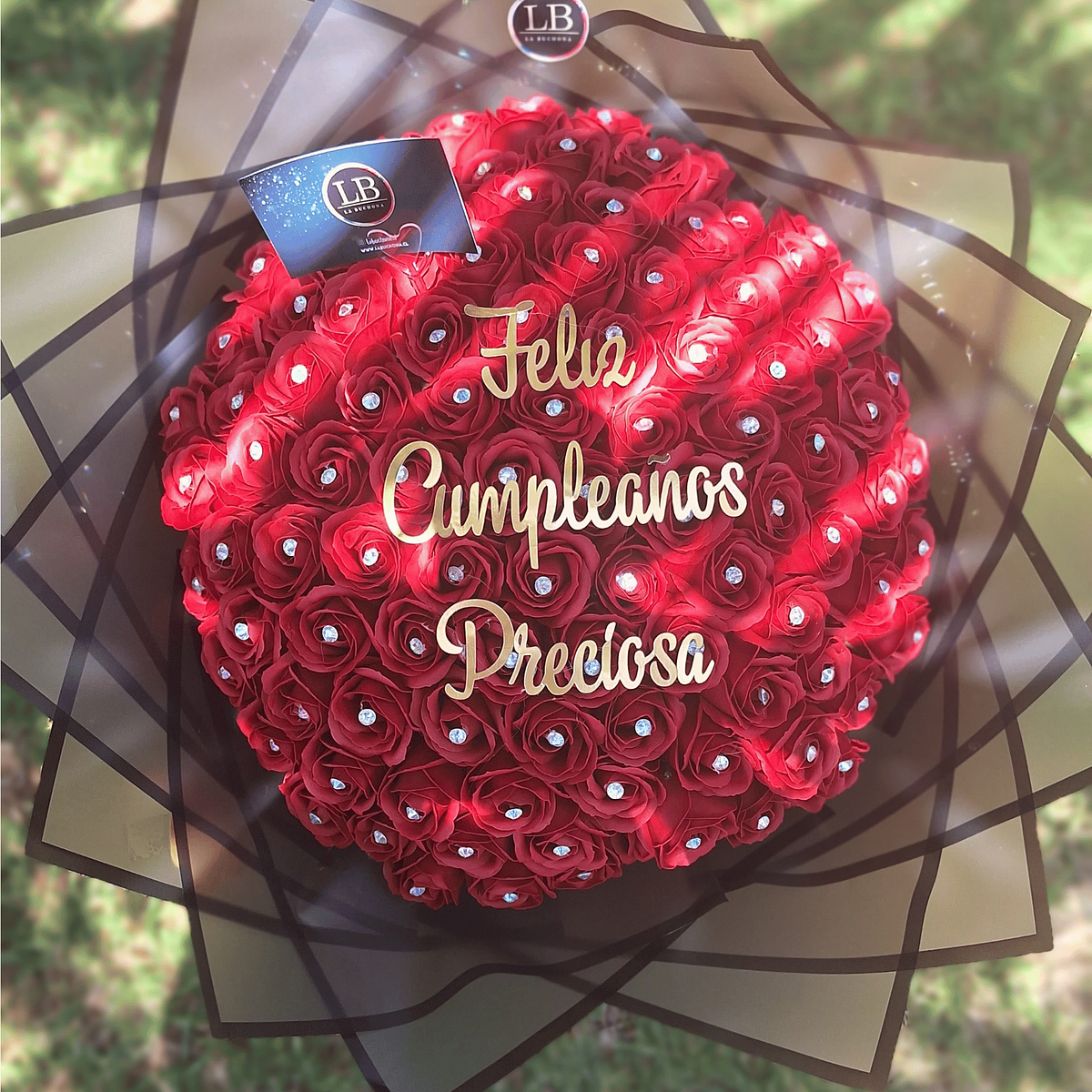 Ramo de 100 Rosas Eternas Topper Feliz Cumpleaños  1