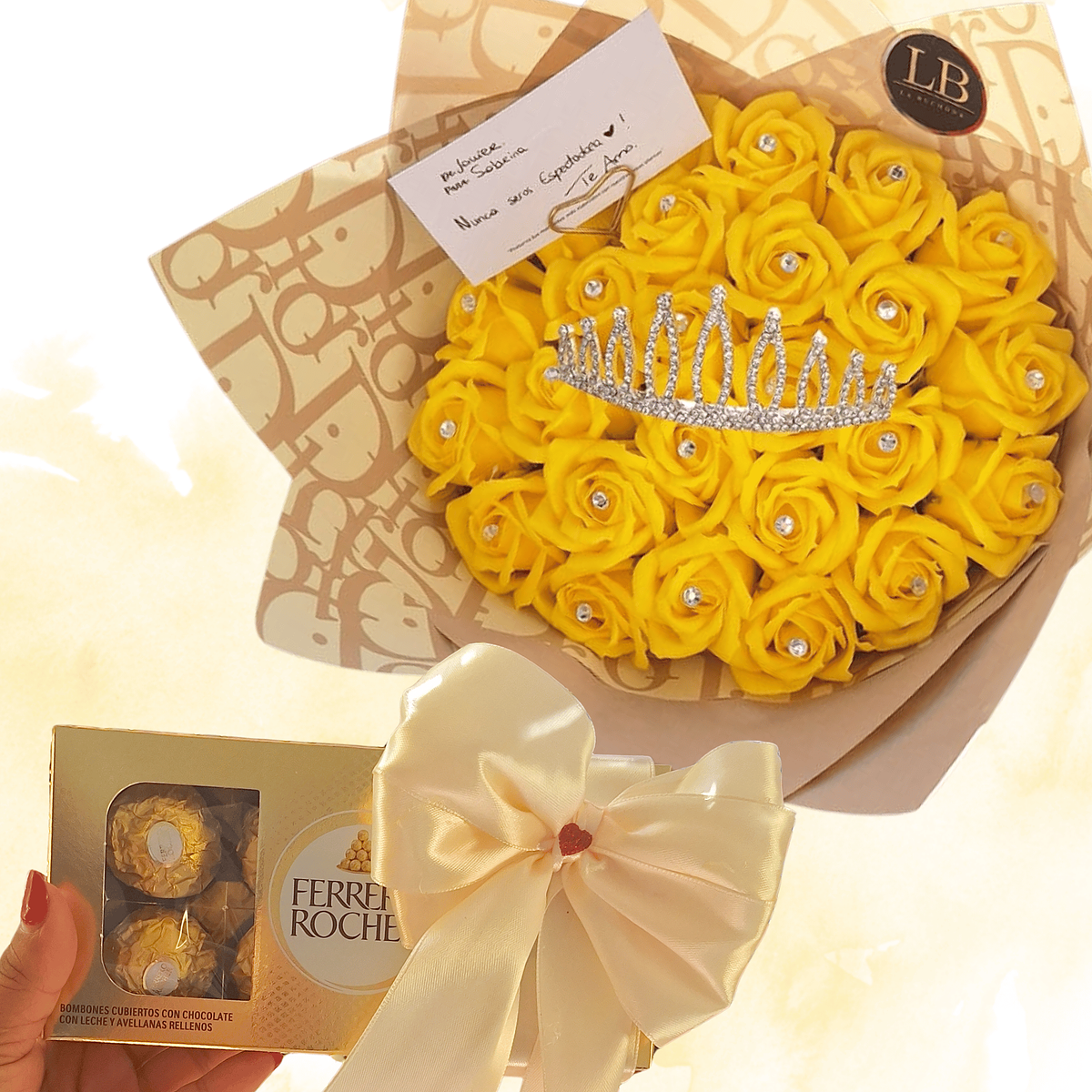 Rosas eternas con caja de bombones  1