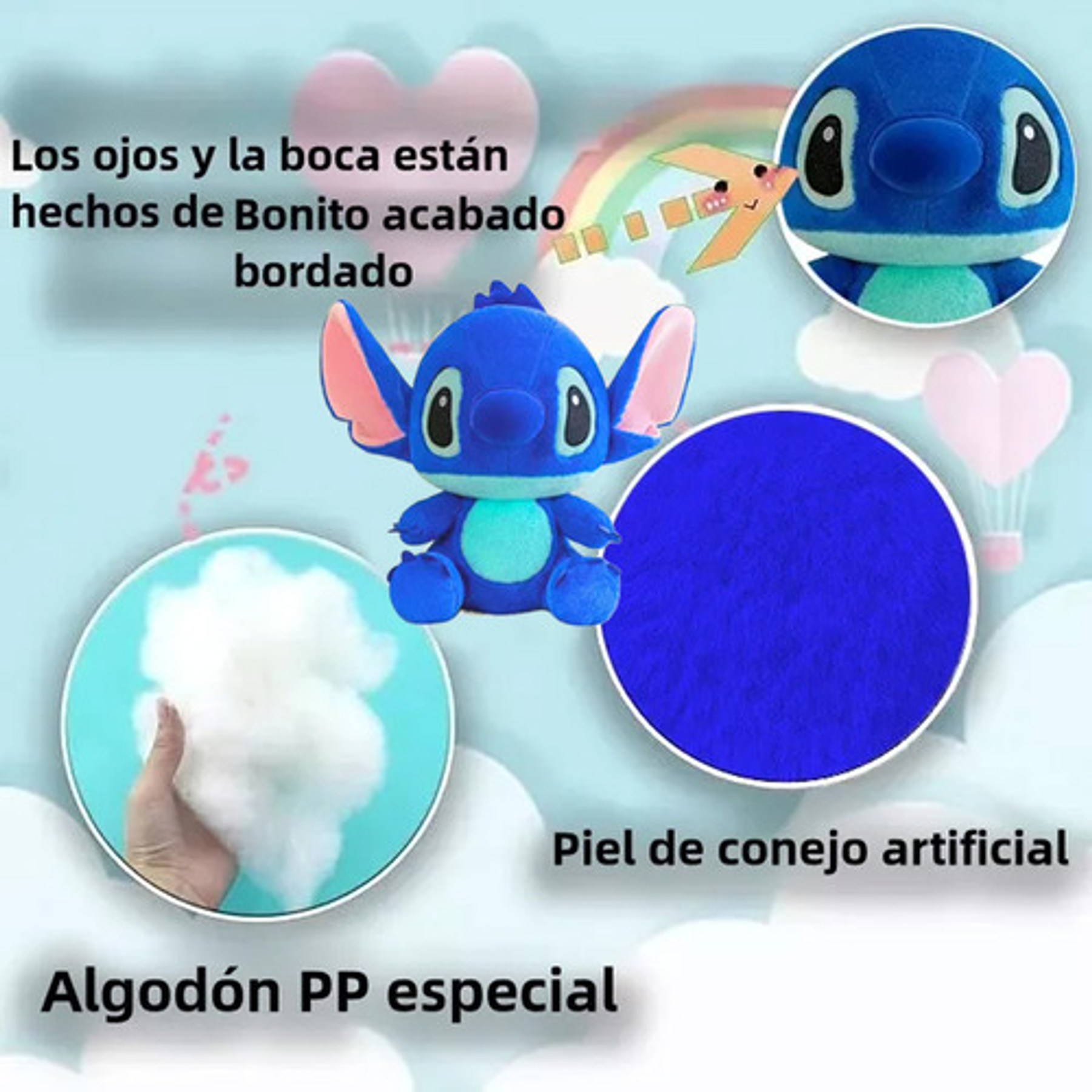 Peluche Stitch 25 Cm Alto Relleno Lilo & Stitch Hermoso Suave Muñeco Peluche Stitch Corazon Color Azul 4