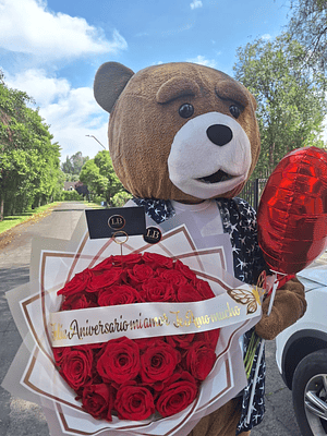 Oso serapio + Ramo de 25 rosas naturales 