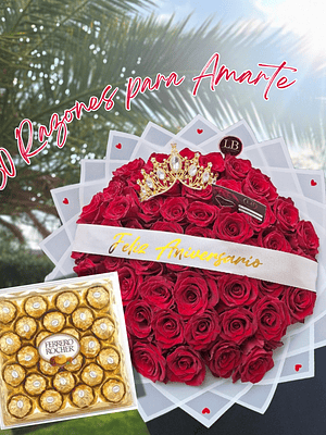 50 Razones para Amarte , Ramo de 50 Rosas Naturales 