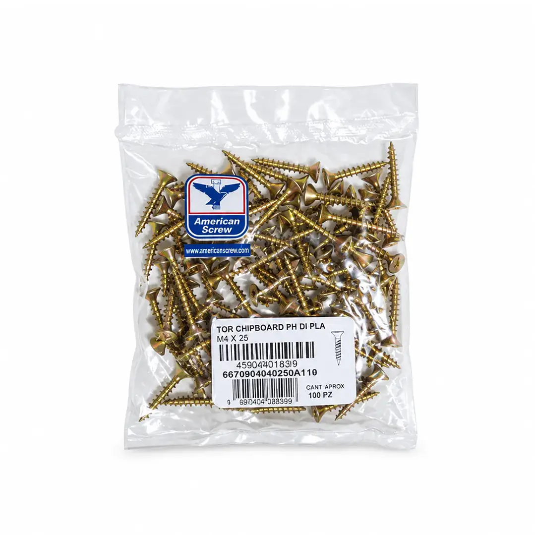 Tornillo Aglomerado (Chipboard) M4 x 25mm American Screw - 100 Unid. 1
