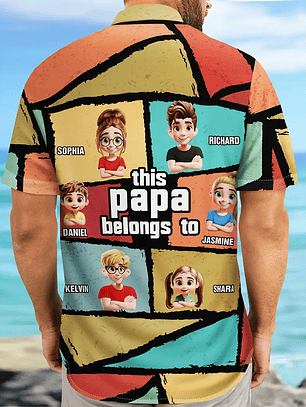 3D Cartoon Kid This Papa Grandpa Dad Belong To - Personalized Hawaiian Shirt