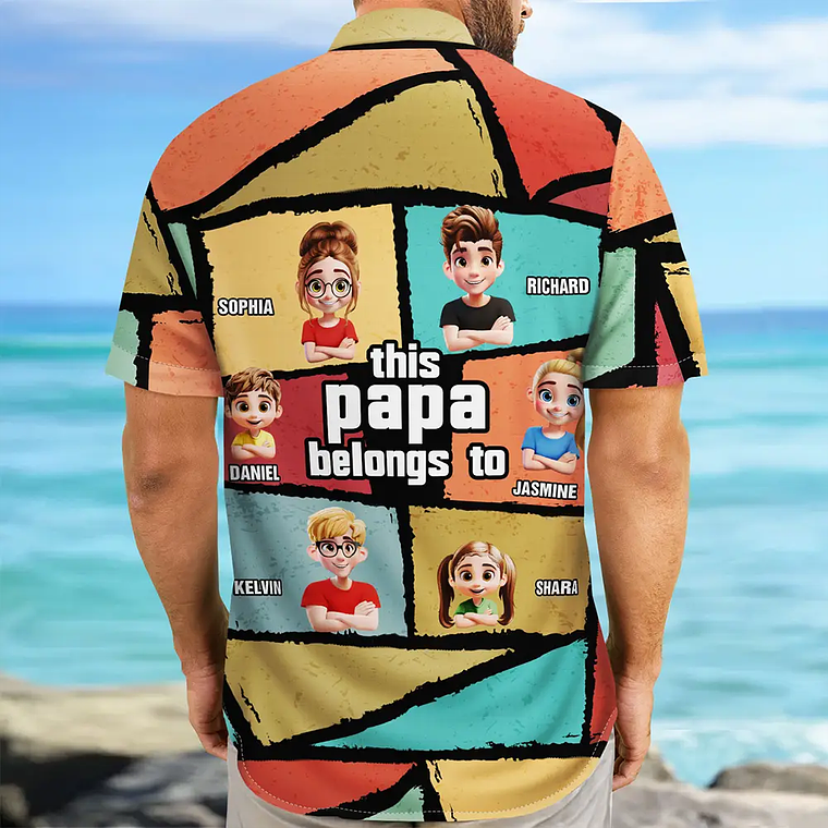 3D Cartoon Kid This Papa Grandpa Dad Belong To - Personalized Hawaiian Shirt 1
