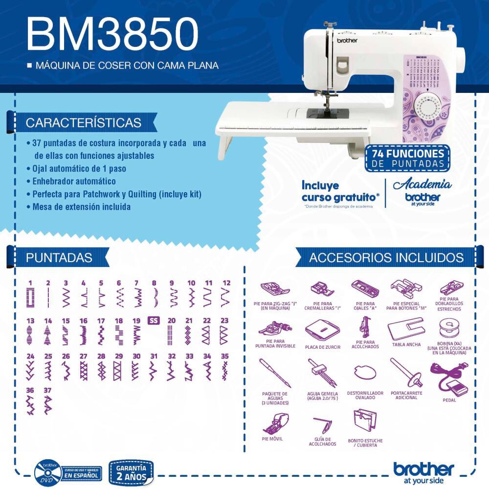 Máquina de Coser Brother BM3850 – 37 Puntadas, Mesa Extensible y Kit para Patchwork y Quilting 5