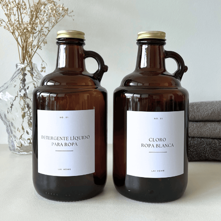 Pack 2 Botellones Ambar Vidrio 1 L 1