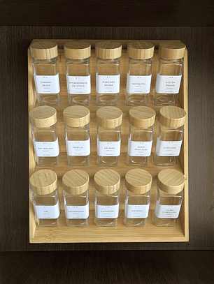 Set 15 Especieros Cocina + Rack + 34 Etiquetas