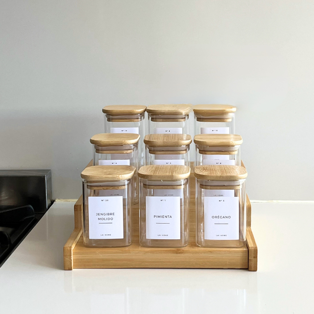 Set 9 Especieros Cocina + Rack Extensible + 34 Etiquetas 2