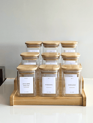 Set 9 Especieros Cocina + Rack Extensible + 34 Etiquetas