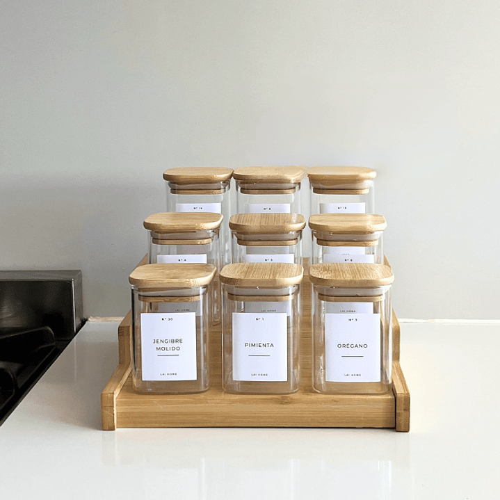Set 9 Especieros Cocina + Rack Extensible + 34 Etiquetas 2