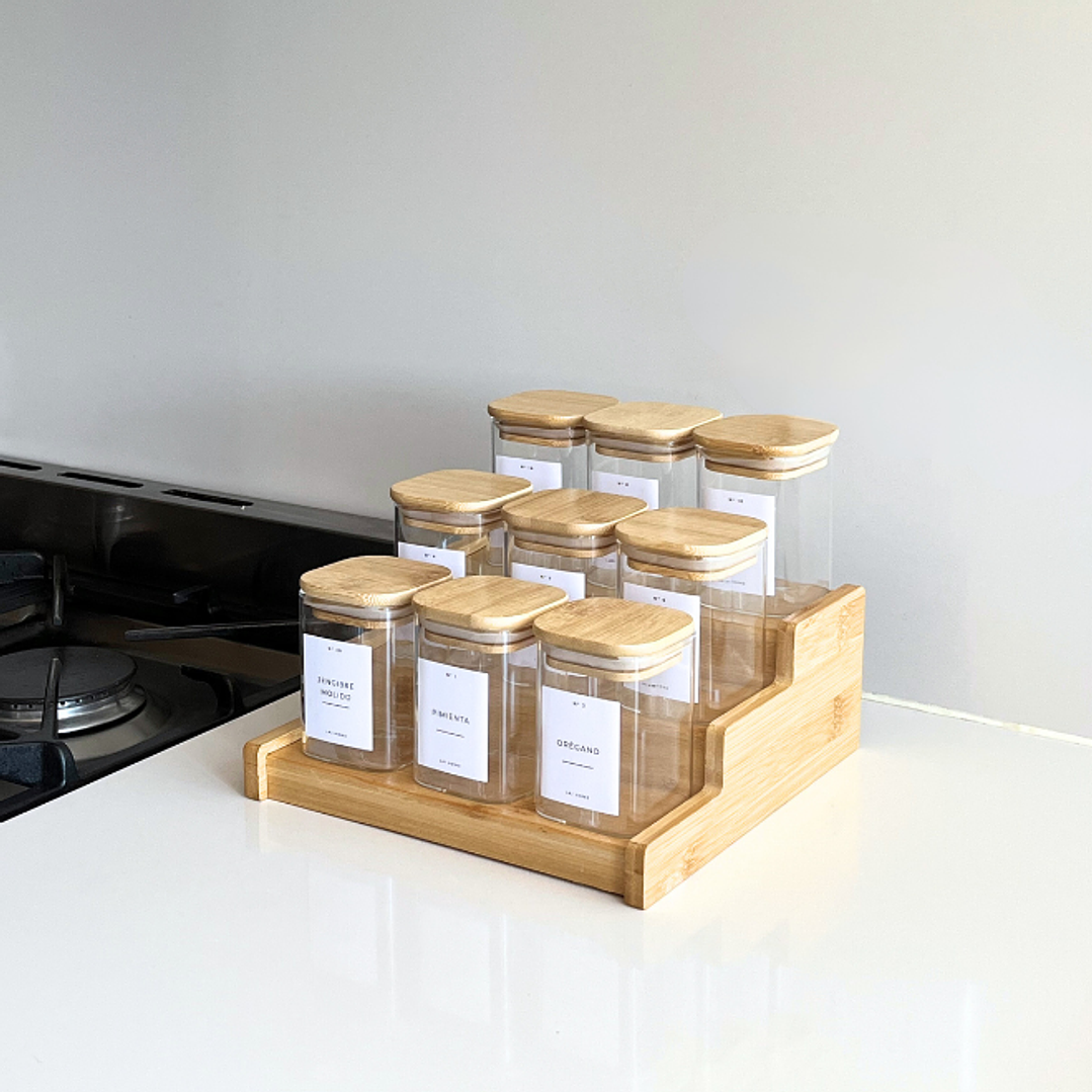 Set 9 Especieros Cocina + Rack Extensible + 34 Etiquetas 1