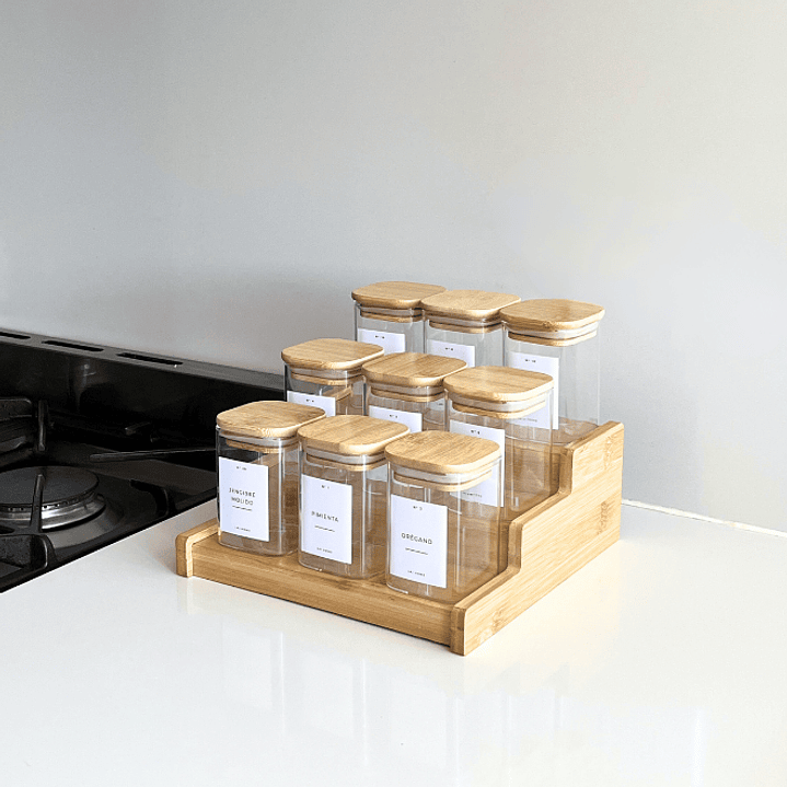 Set 9 Especieros Cocina + Rack Extensible + 34 Etiquetas 1