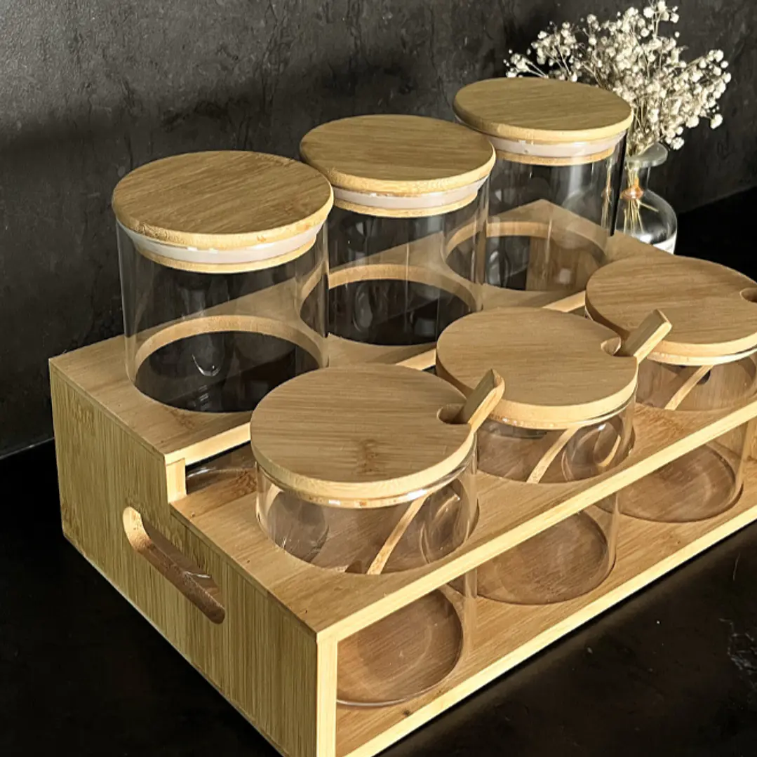 Set 6 Frascos Vidrio + Soporte 1