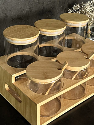 Set 6 Frascos Vidrio + Soporte