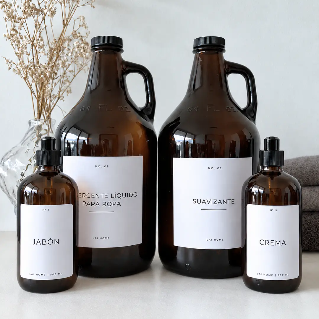 Set Logia Ambar 2 Botellones 1.9 L + 2 Dispensadores de vidrio 500 ML con etiquetas 1