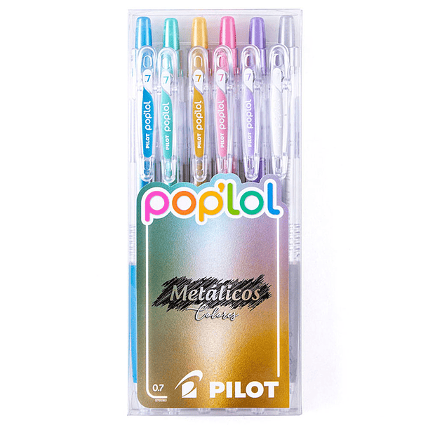 Lápices Tinta Gel Pilot Pop Lol 0,7 Metálicos Set de 6 1