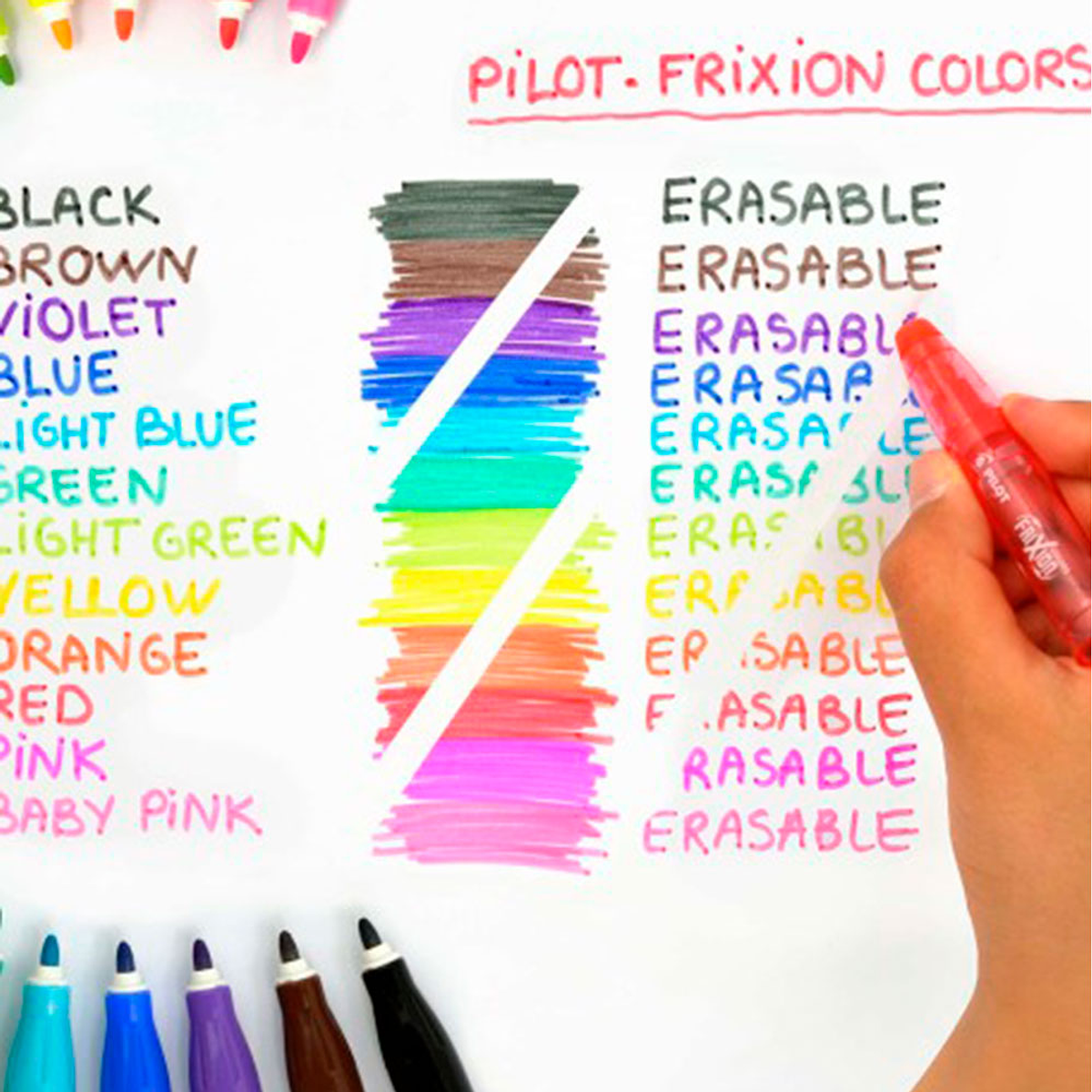 Pilot Frixion Colors - Marcador borrable, juego de 12 colores, juego de  valor que se fija al borrador solo para fricción