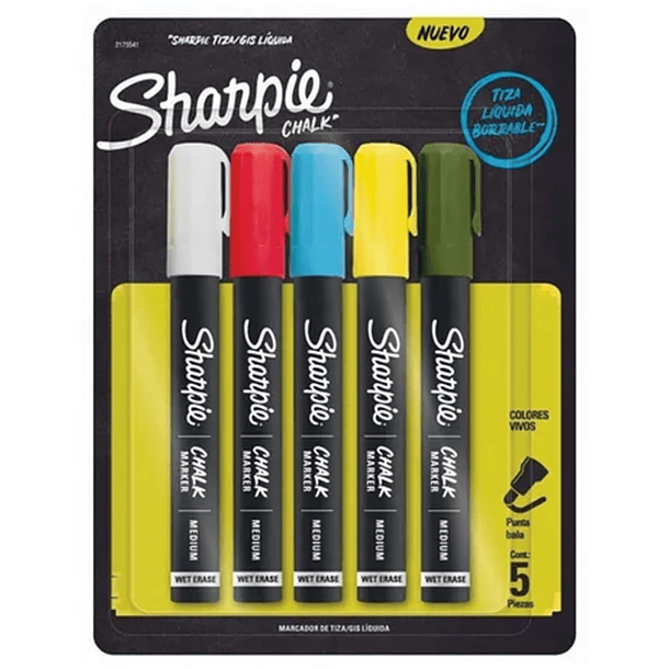 Marcadores Tiza Sharpie Chalk para Pizarra y Vidrio Set de 5