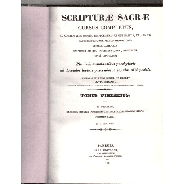 Scripturae Sacrae - cursus completus - Tomus vigesimus
