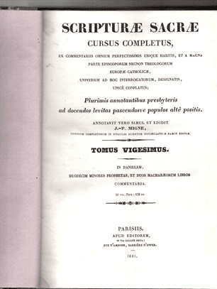 Scripturae Sacrae - cursus completus - Tomus vigesimus