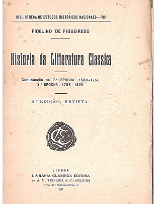 História da litteratura classica 1580 a 1825