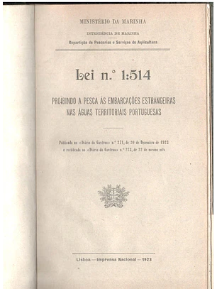 Lei número 1514 proibindo a pesca às embarcações estrangeiras nas águas territoriais portuguesas