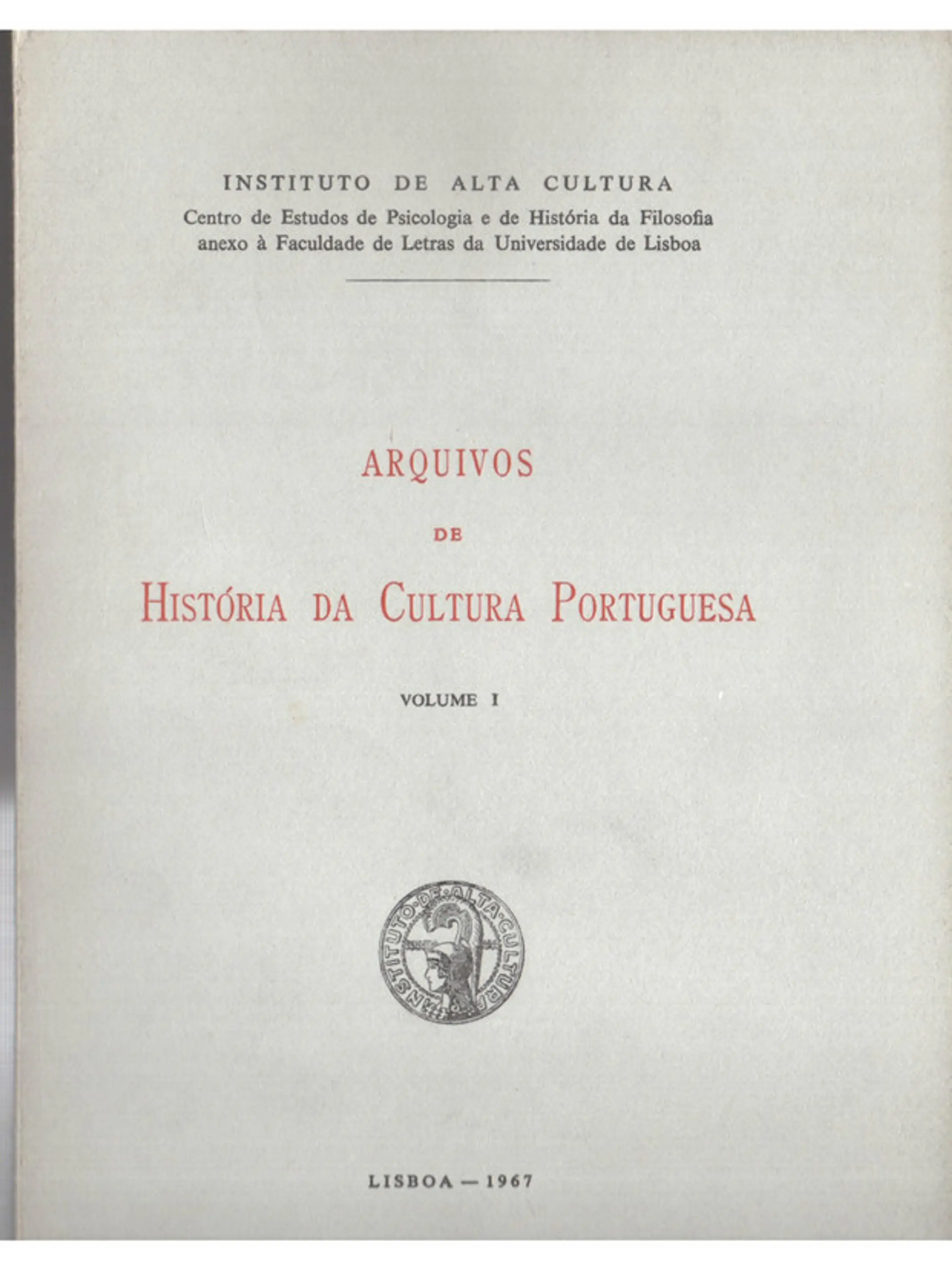 Arquivos de história da cultura portuguesa volume um 1