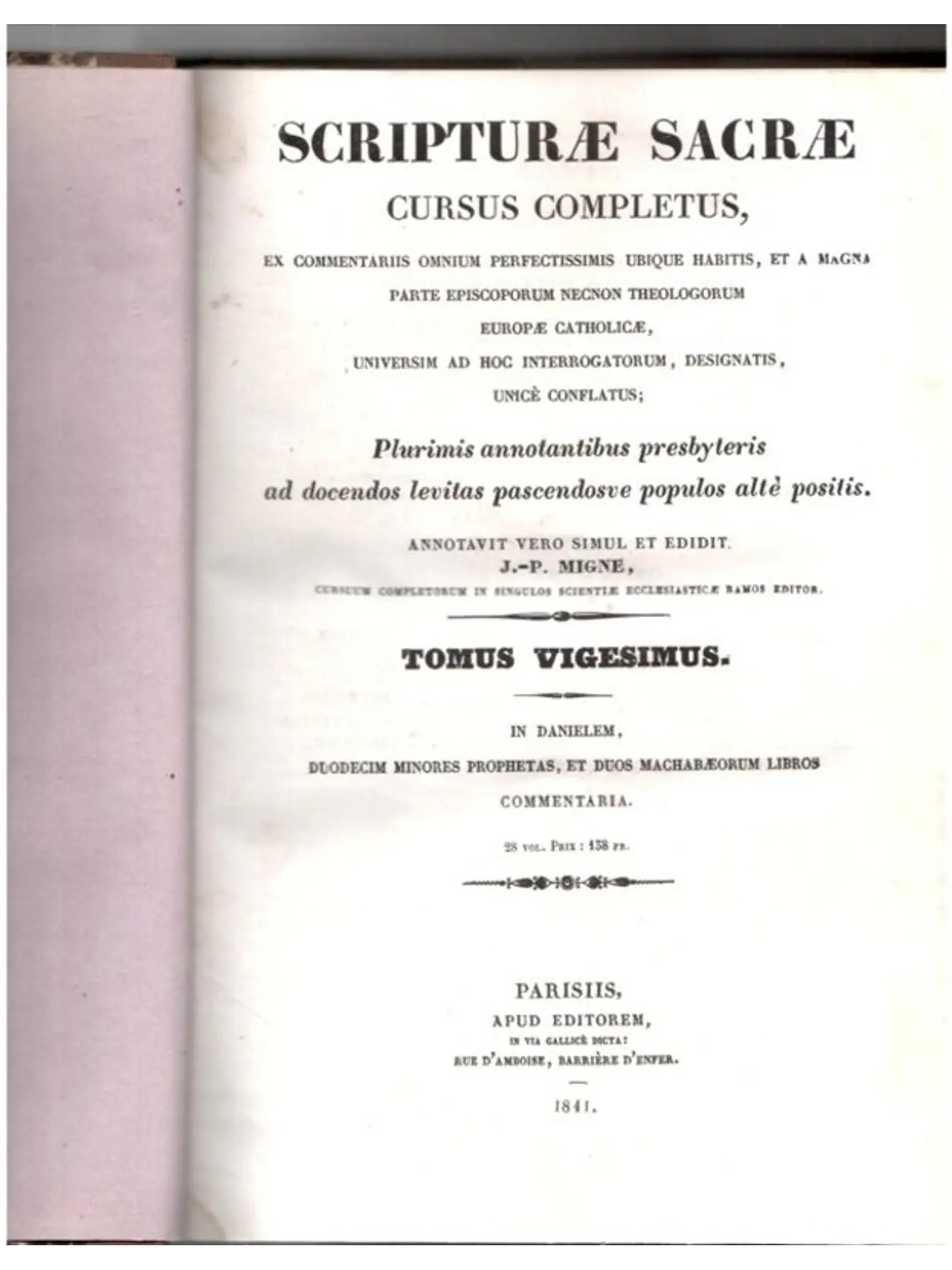 Scripturae Sacrae - cursus completus - Tomus vigesimus 1
