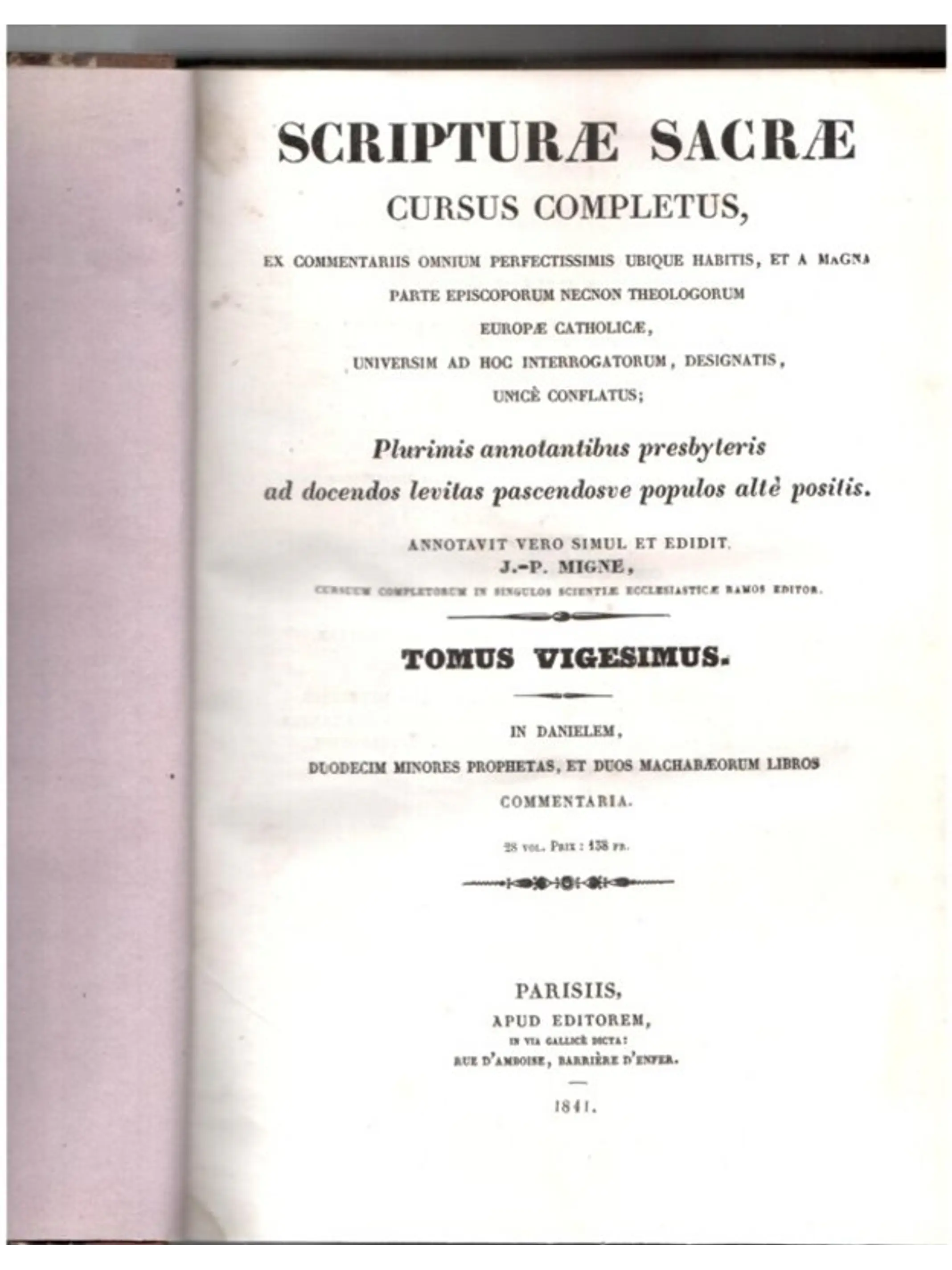 Scripturae Sacrae - cursus completus - Tomus vigesimus 1