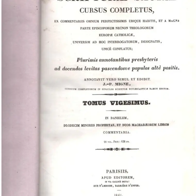 Scripturae Sacrae - cursus completus - Tomus vigesimus 1
