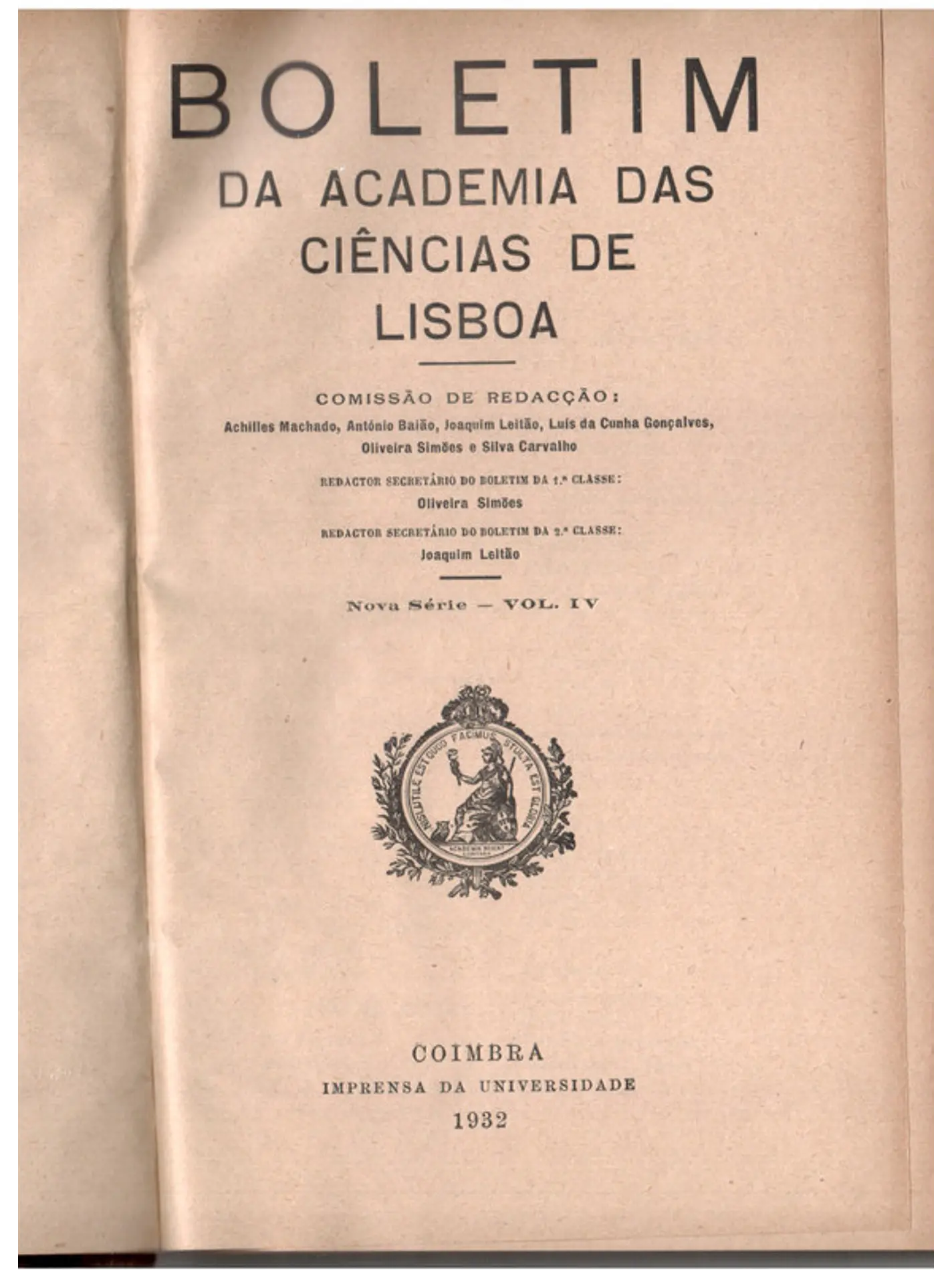 Boletim da Academia das Ciências de Lisboa, Nova Série, Vol. IV (1932) 1