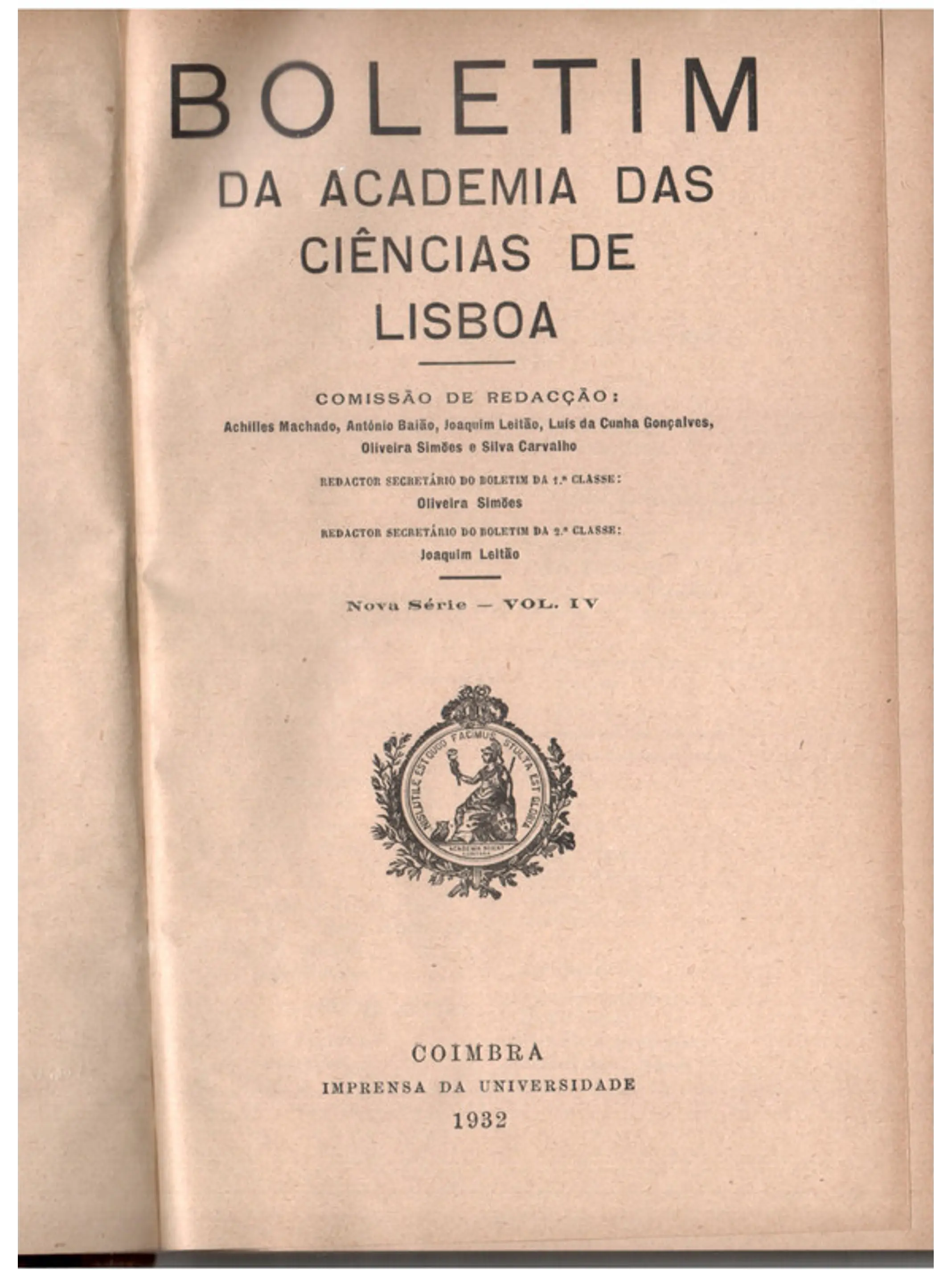 Boletim da Academia das Ciências de Lisboa, Nova Série, Vol. IV (1932) 1