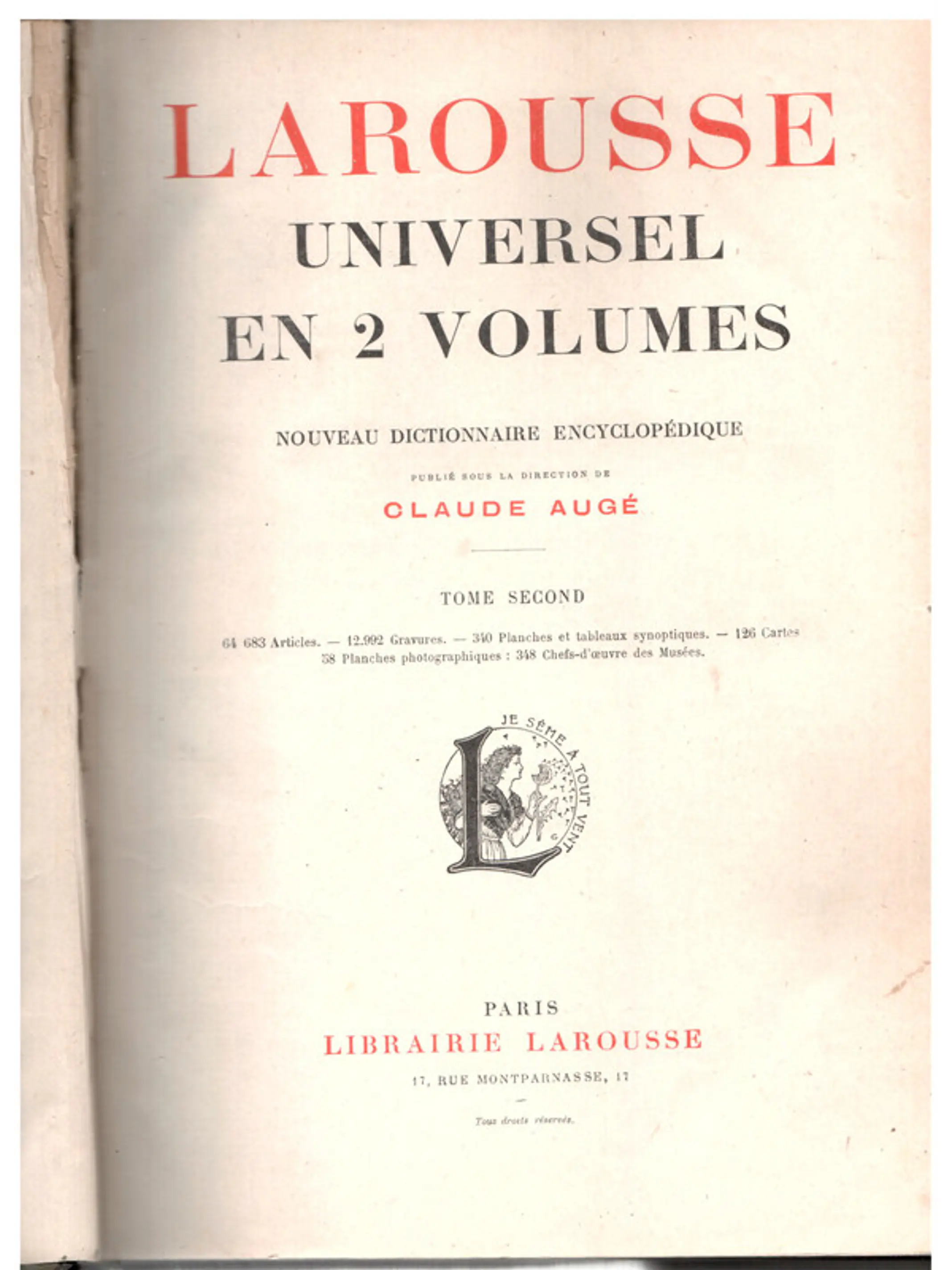 Larousse universel en 2 volumes tome second 1